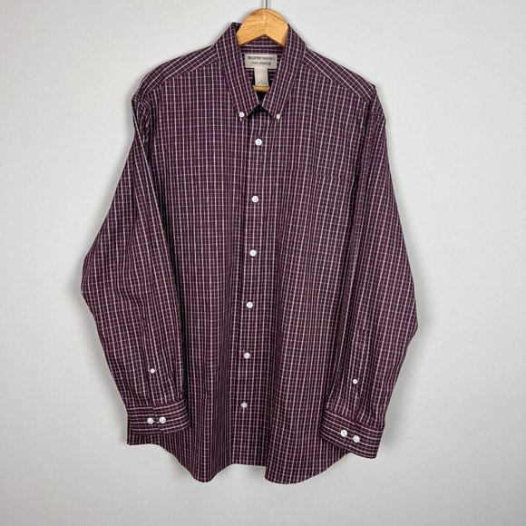 Duluth Trading Shirt Mens Large Wrinkle Fighter Check Plaid Button Down Burgundy - Picture 10 of 10